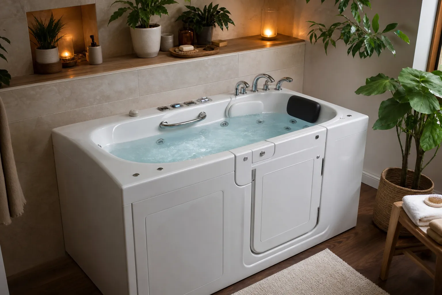Baignoire à porte balnéo avec jets d’hydromassage