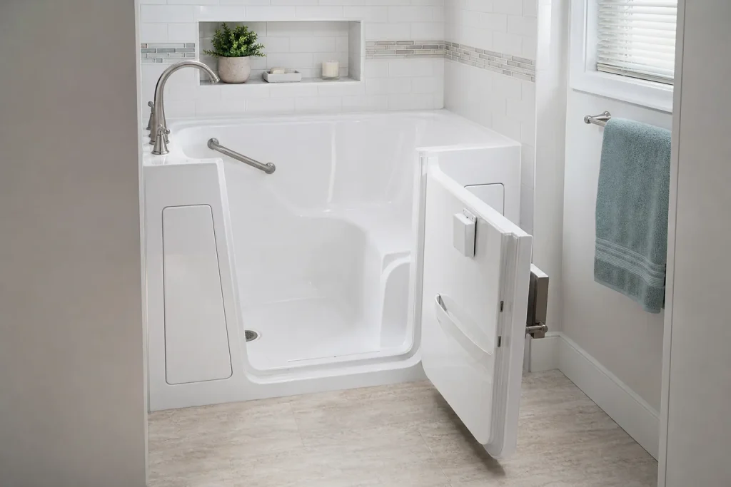 Baignoire à porte ouverte avec siège intégré