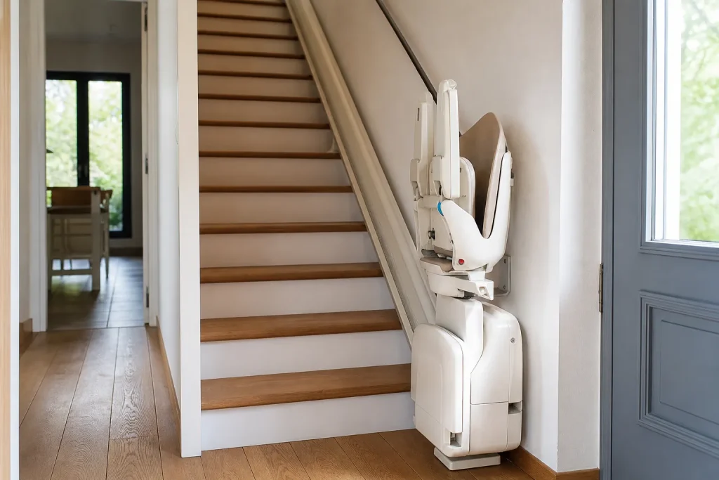 Monte-escalier droit installé sur un escalier intérieur
